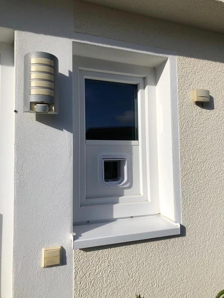 Fenster mit Katzenklappe